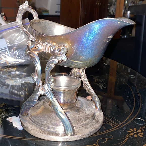 F. B. ROGERS Silver Plated Tilting Gravy Boat Sauce Candle Warmer Stand Vintage - Picture 2 of 4
